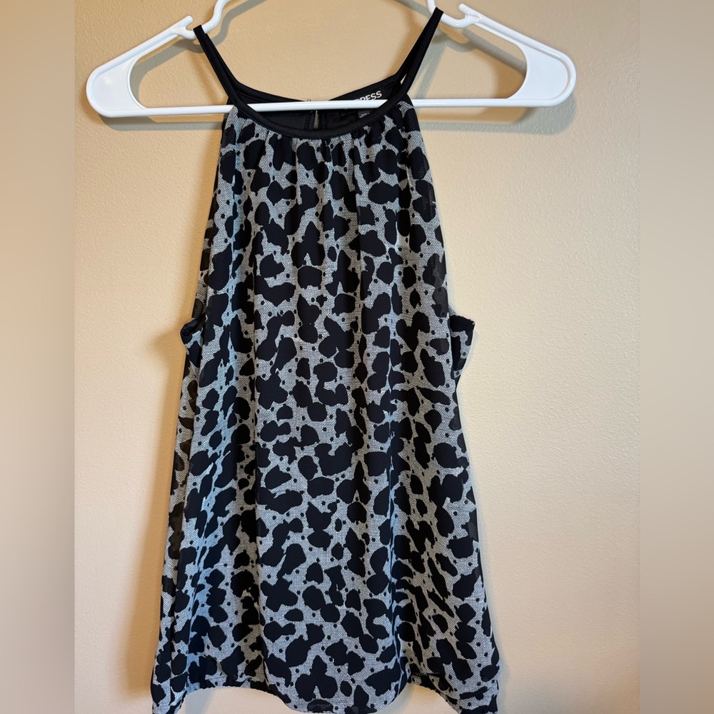 Express Black and Gray Patterned Halter Top